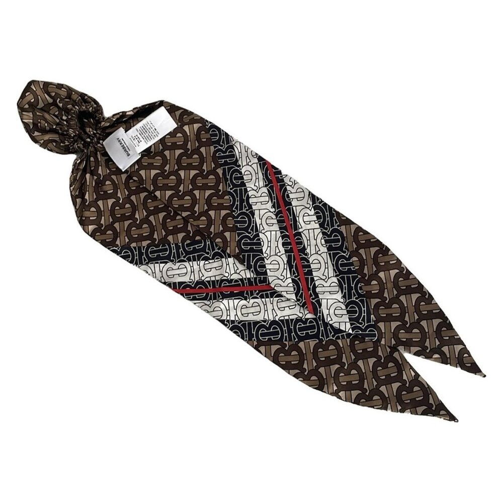 Auth BURBERRY LONDON ENGLAND - Beige Dark Brown Multi Silk Other Jewellery